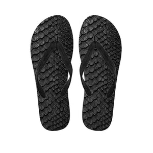 Black Snakeskin Print Flip Flops