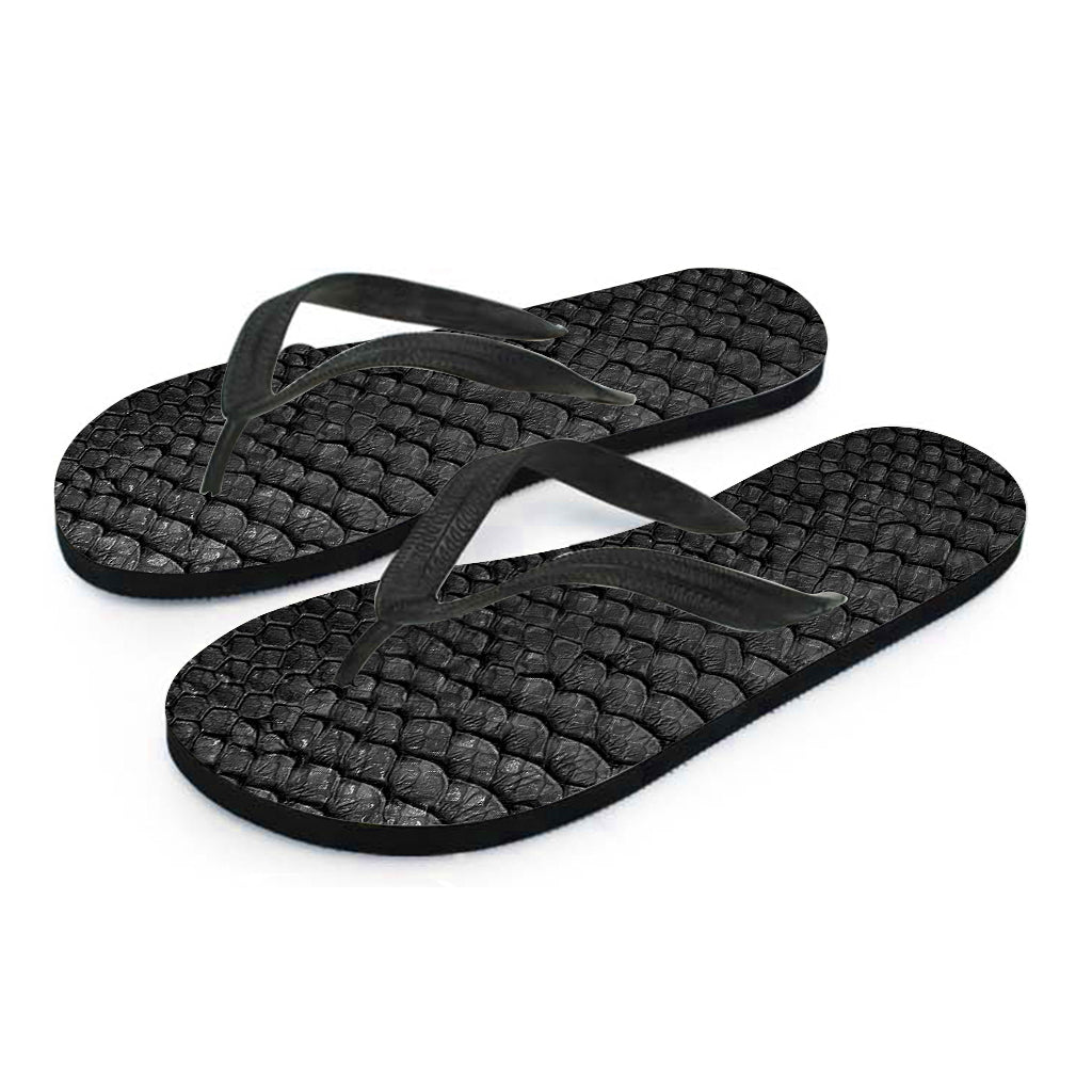 Black Snakeskin Print Flip Flops