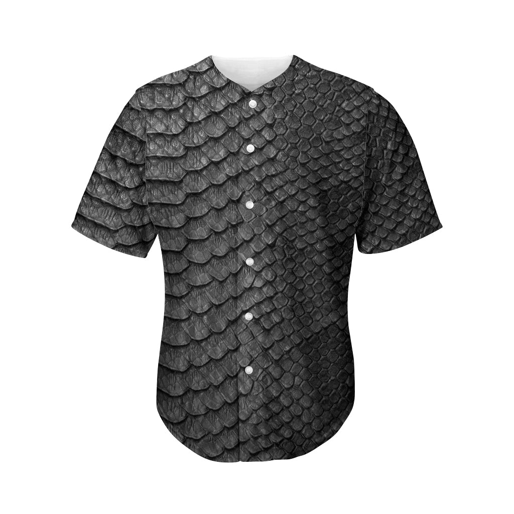 Black Snakeskin Print Men's Baseball Jersey