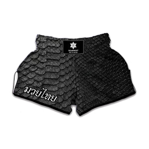 Black Snakeskin Print Muay Thai Boxing Shorts