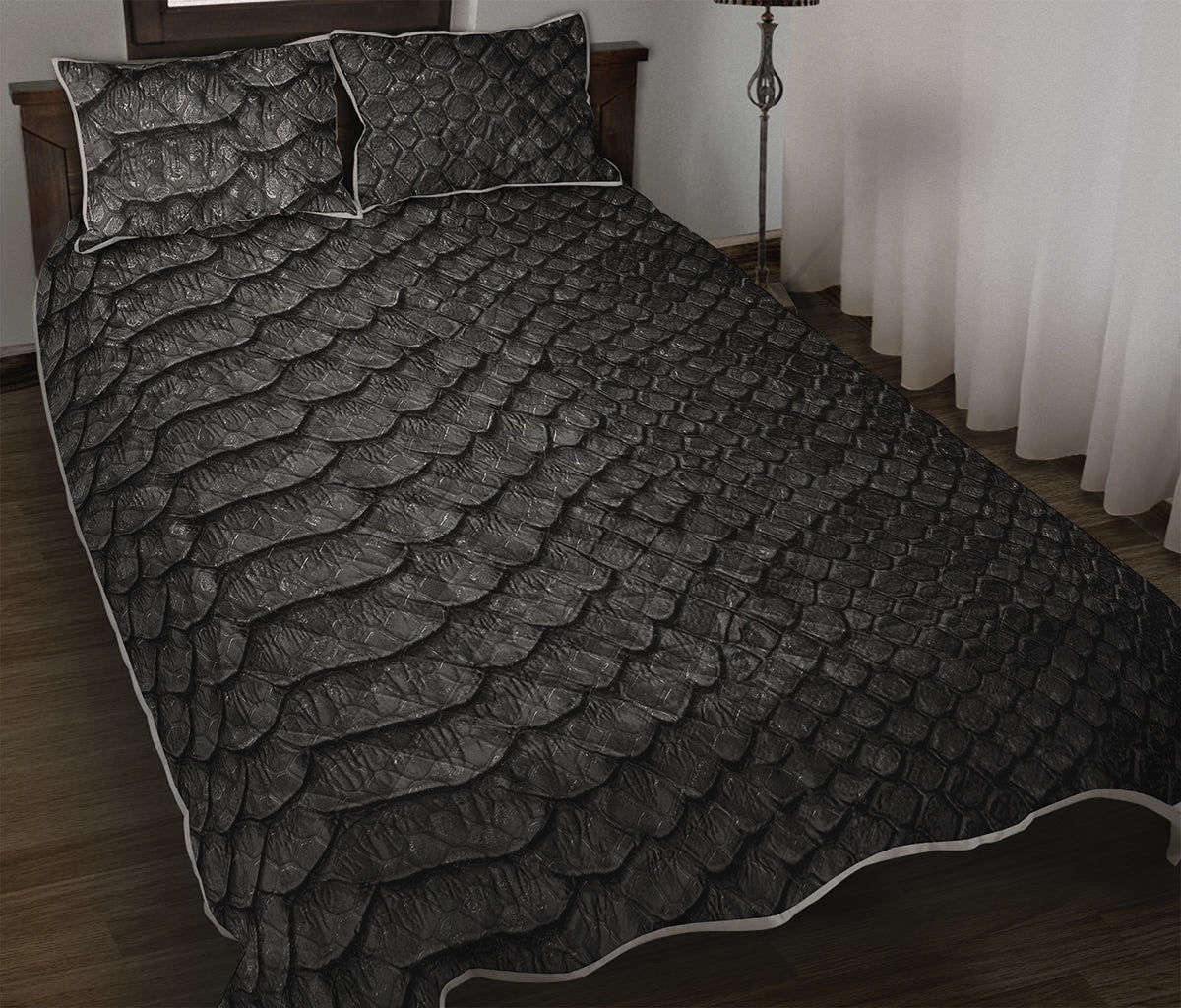 Black Snakeskin Print Quilt Bed Set