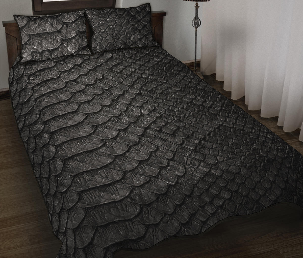 Black Snakeskin Print Quilt Bed Set