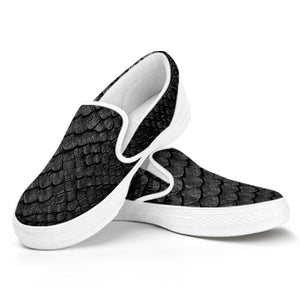 Black Snakeskin Print White Slip On Shoes