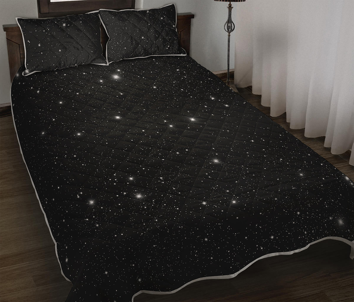 Black Space Print Quilt Bed Set