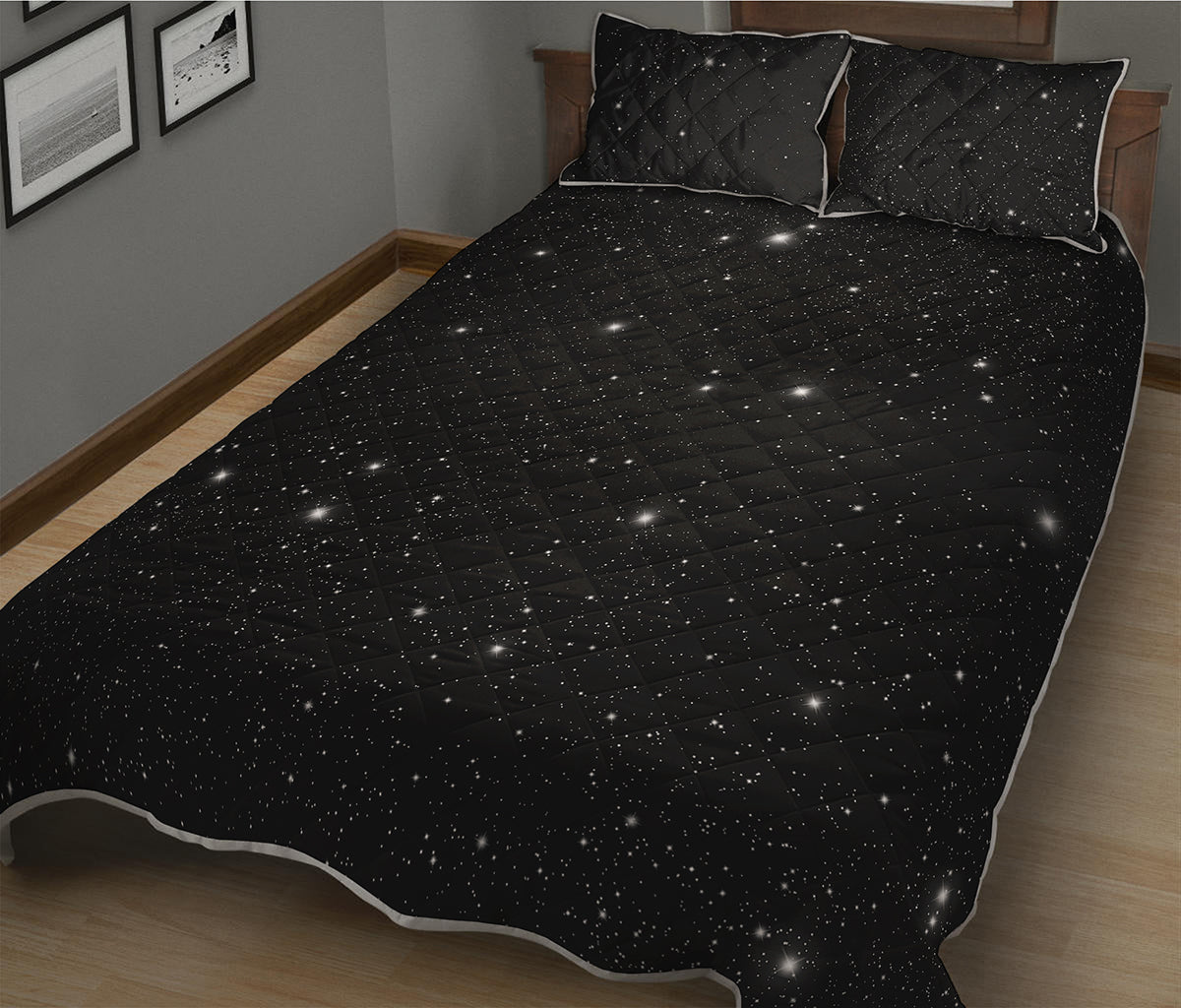 Black Space Print Quilt Bed Set