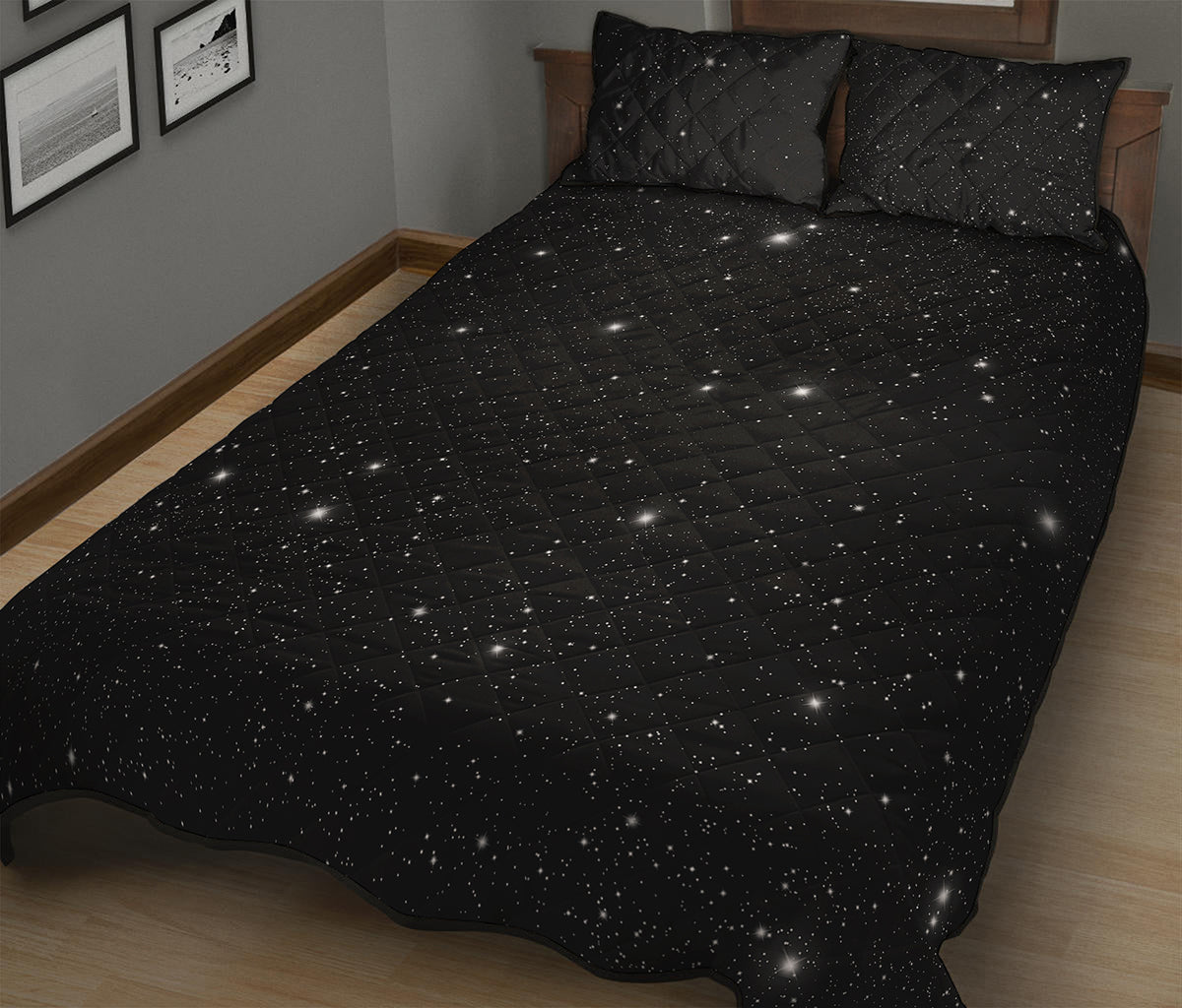 Black Space Print Quilt Bed Set