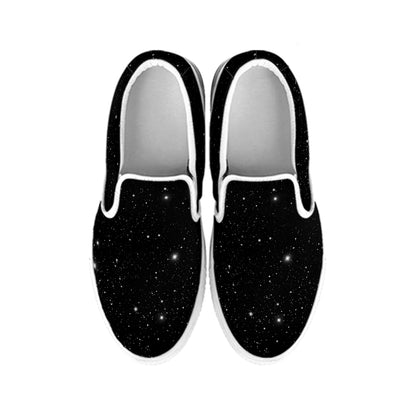 Black Space Print White Slip On Shoes