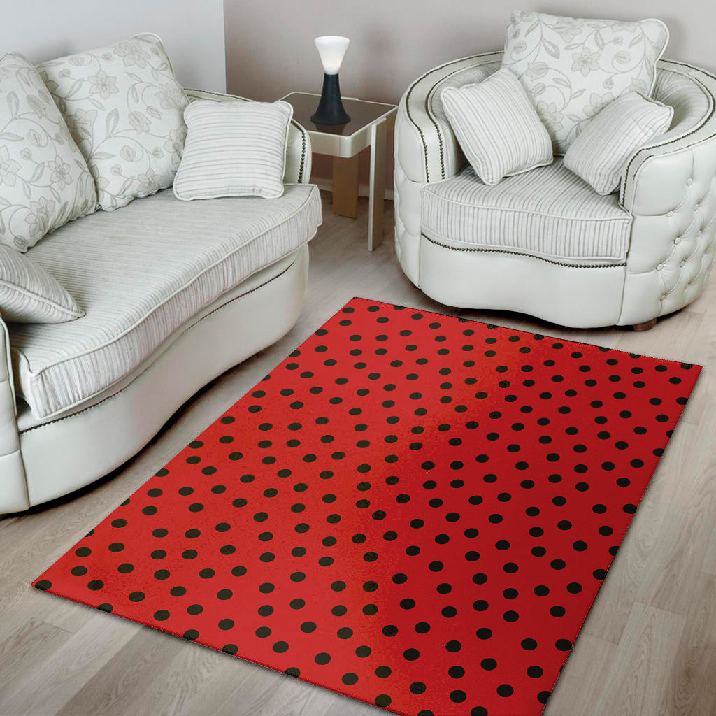 Black Spots Ladybird Pattern Print Area Rug