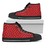 Black Spots Ladybird Pattern Print Black High Top Shoes