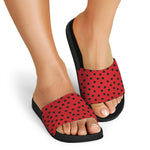 Black Spots Ladybird Pattern Print Black Slide Sandals