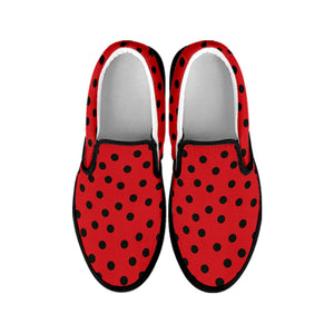 Black Spots Ladybird Pattern Print Black Slip On Shoes