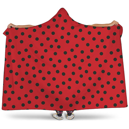 Black Spots Ladybird Pattern Print Hooded Blanket