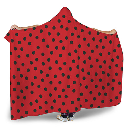 Black Spots Ladybird Pattern Print Hooded Blanket