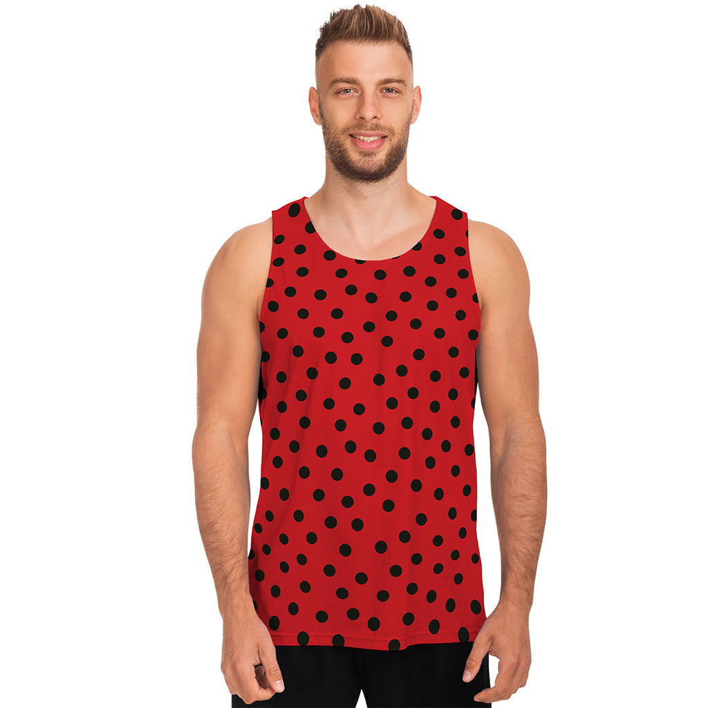 Black Spots Ladybird Pattern Print Men's Tank Top