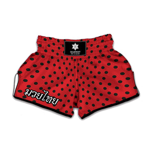 Black Spots Ladybird Pattern Print Muay Thai Boxing Shorts