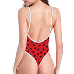Black Spots Ladybird Pattern Print One Piece High Cut Swimsuit