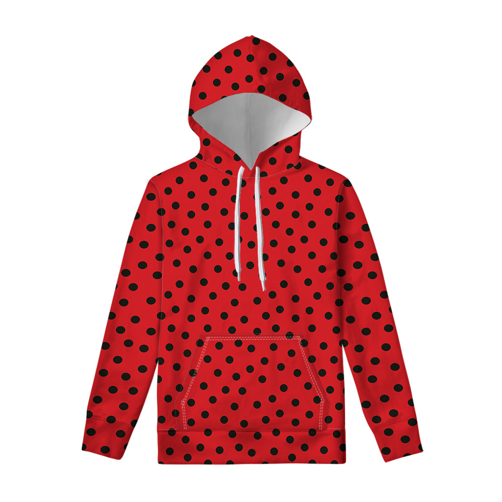 Black Spots Ladybird Pattern Print Pullover Hoodie