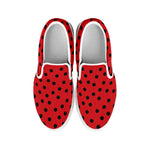 Black Spots Ladybird Pattern Print White Slip On Shoes