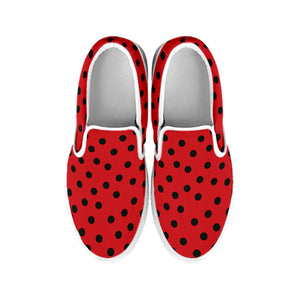 Black Spots Ladybird Pattern Print White Slip On Shoes