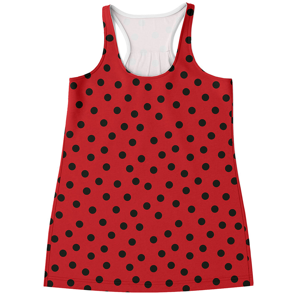 Black Spots Ladybird Pattern Print Women's Racerback Tank Top