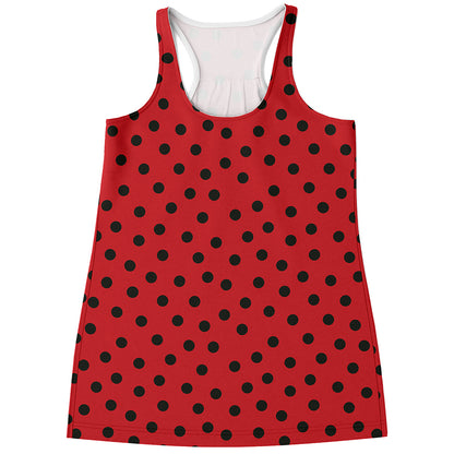 Black Spots Ladybird Pattern Print Women's Racerback Tank Top