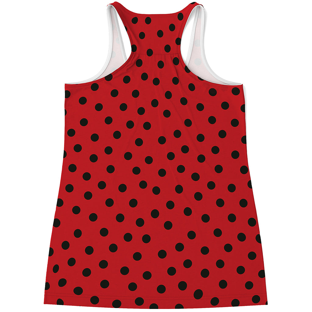 Black Spots Ladybird Pattern Print Women's Racerback Tank Top