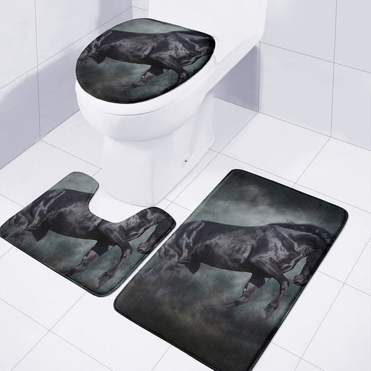 Black Stallion Horse Print 3 Piece Bath Mat Set