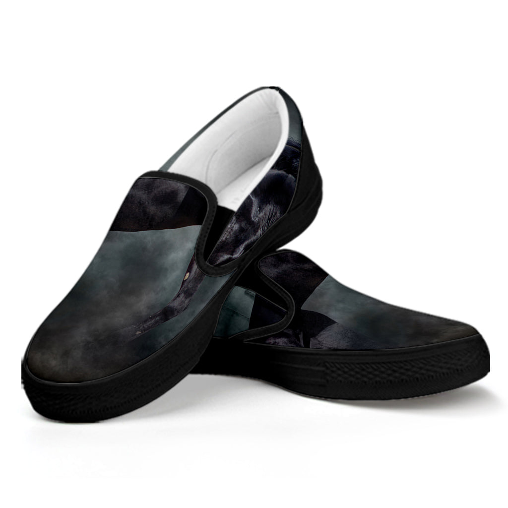 Black Stallion Horse Print Black Slip On Shoes