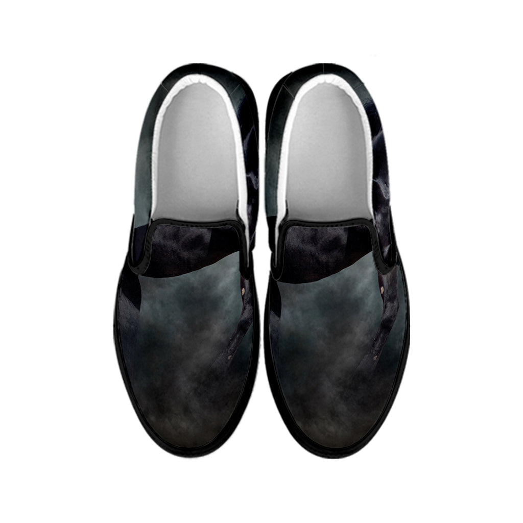 Black Stallion Horse Print Black Slip On Shoes