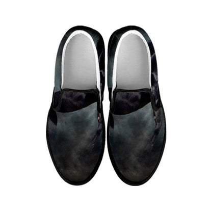 Black Stallion Horse Print Black Slip On Shoes