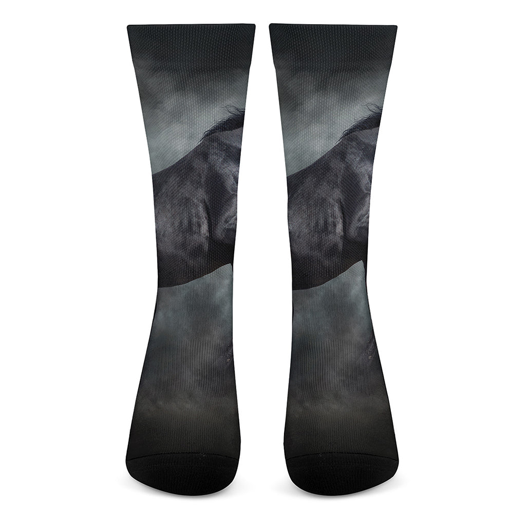 Black Stallion Horse Print Crew Socks