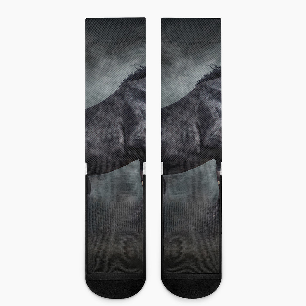 Black Stallion Horse Print Crew Socks