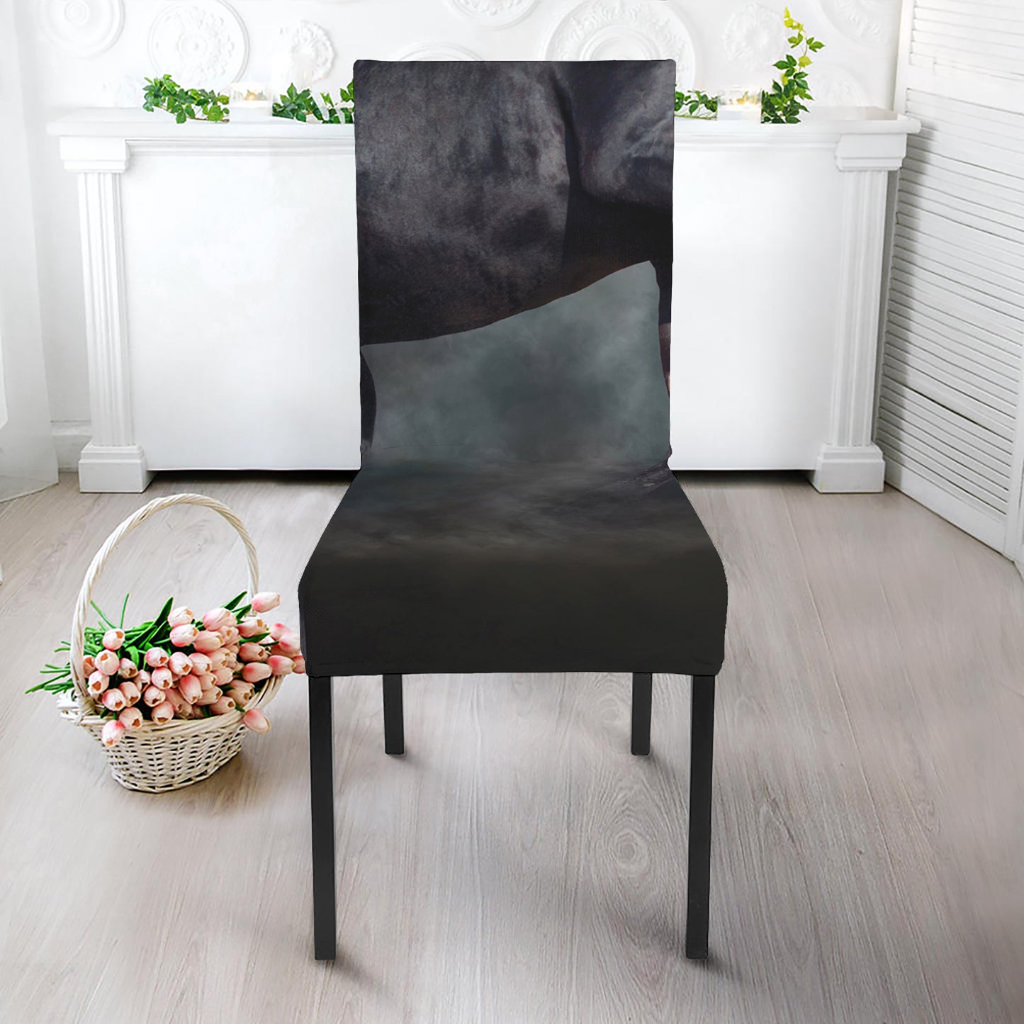 Black Stallion Horse Print Dining Chair Slipcover