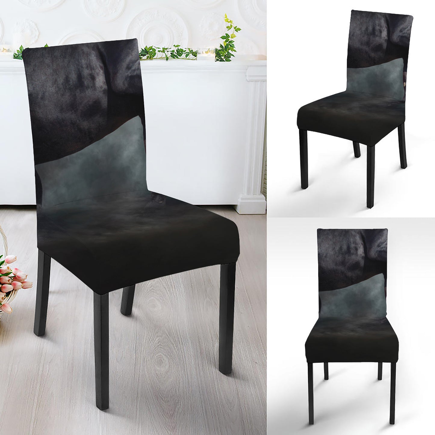 Black Stallion Horse Print Dining Chair Slipcover