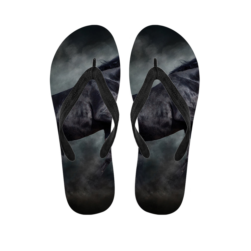Black Stallion Horse Print Flip Flops