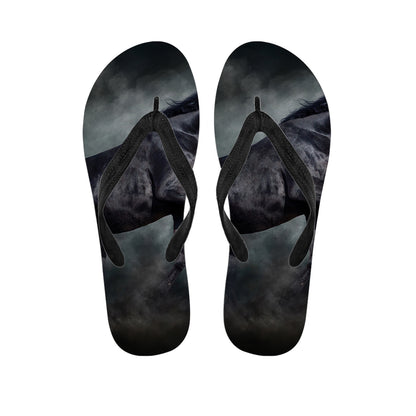 Black Stallion Horse Print Flip Flops