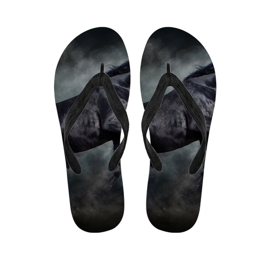 Black Stallion Horse Print Flip Flops