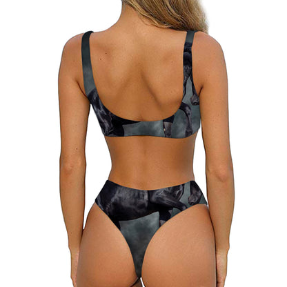 Black Stallion Horse Print Front Bow Tie Bikini