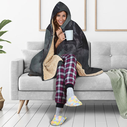 Black Stallion Horse Print Hooded Blanket