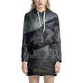 Black Stallion Horse Print Pullover Hoodie Dress