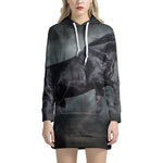 Black Stallion Horse Print Hoodie Dress