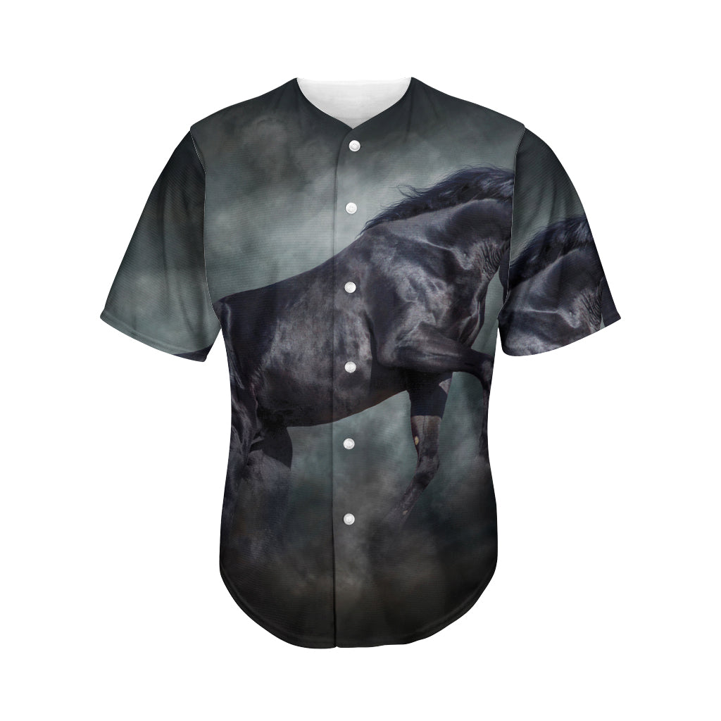 Black Stallion Horse Print Men's Baseball Jersey