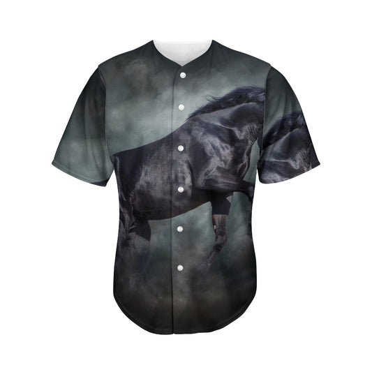 Black Stallion Horse Print Men's Baseball Jersey