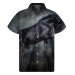 Black Stallion Horse Print Men's Short Sleeve Shirt