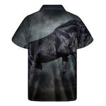 Black Stallion Horse Print Men's Short Sleeve Shirt