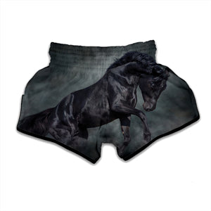 Black Stallion Horse Print Muay Thai Boxing Shorts