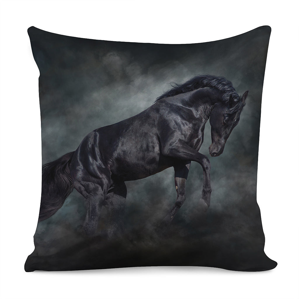 Black Stallion Horse Print Pillow Cover
