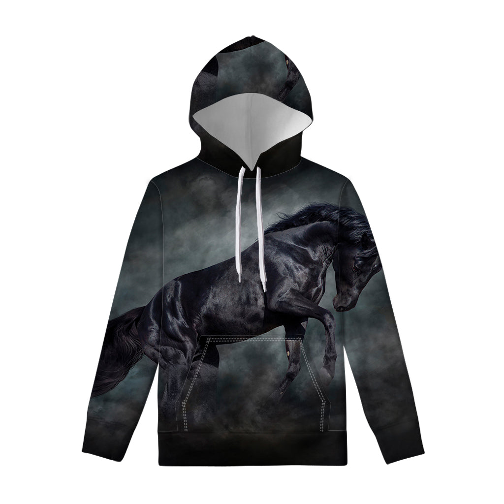 Black Stallion Horse Print Pullover Hoodie