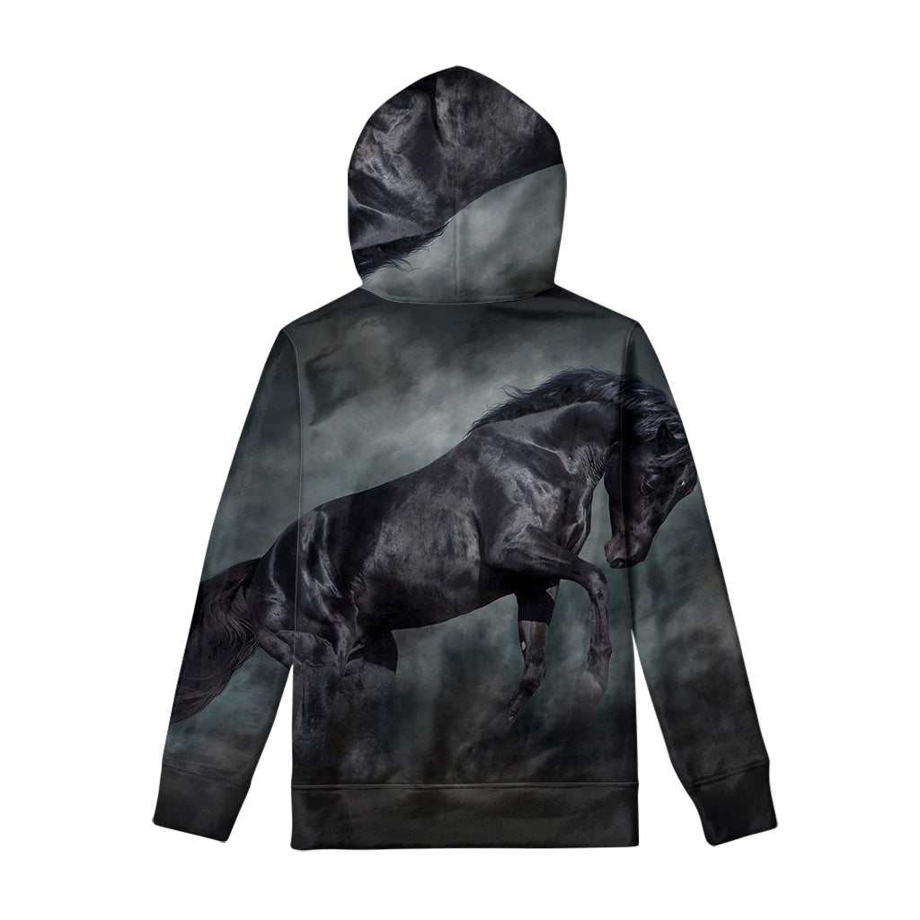 Black Stallion Horse Print Pullover Hoodie