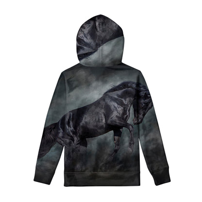 Black Stallion Horse Print Pullover Hoodie